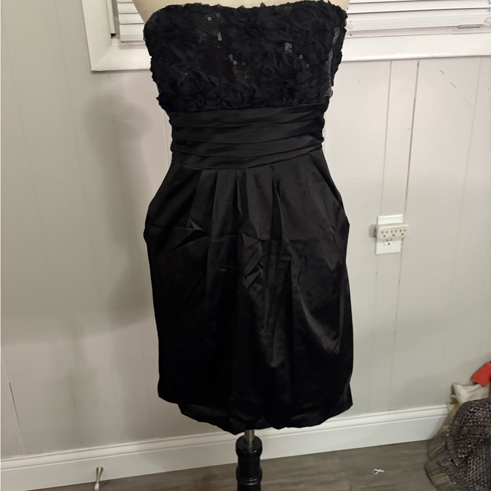 Speechless Black Strapless Dress with Floral Details